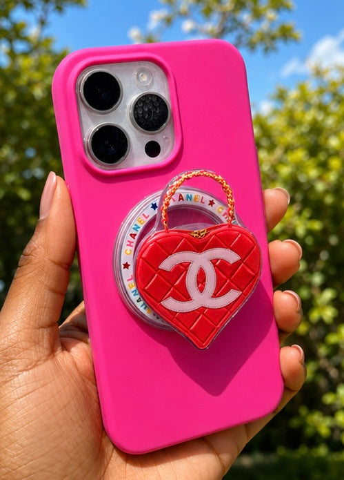 Dark Pink Chanel Heart Popsocket