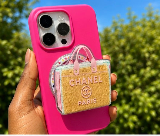 Pink Chanel tote Popsocket