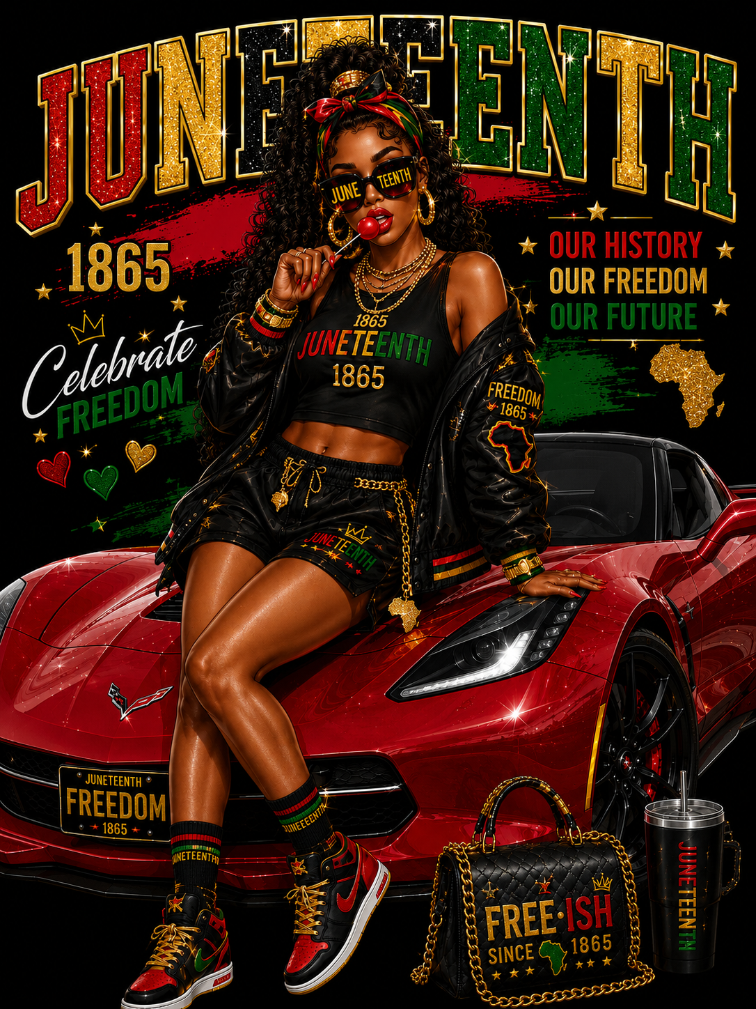 Juneteenth red Corvette, digital download