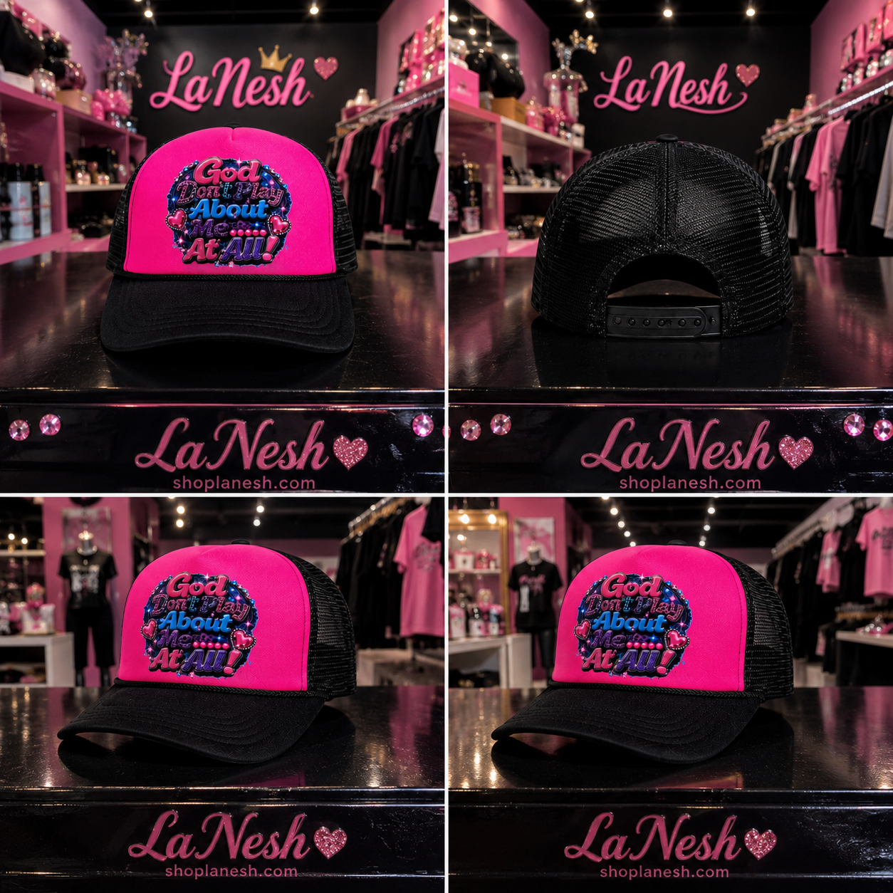 God Don’t Play About Me Bling Trucker Hat