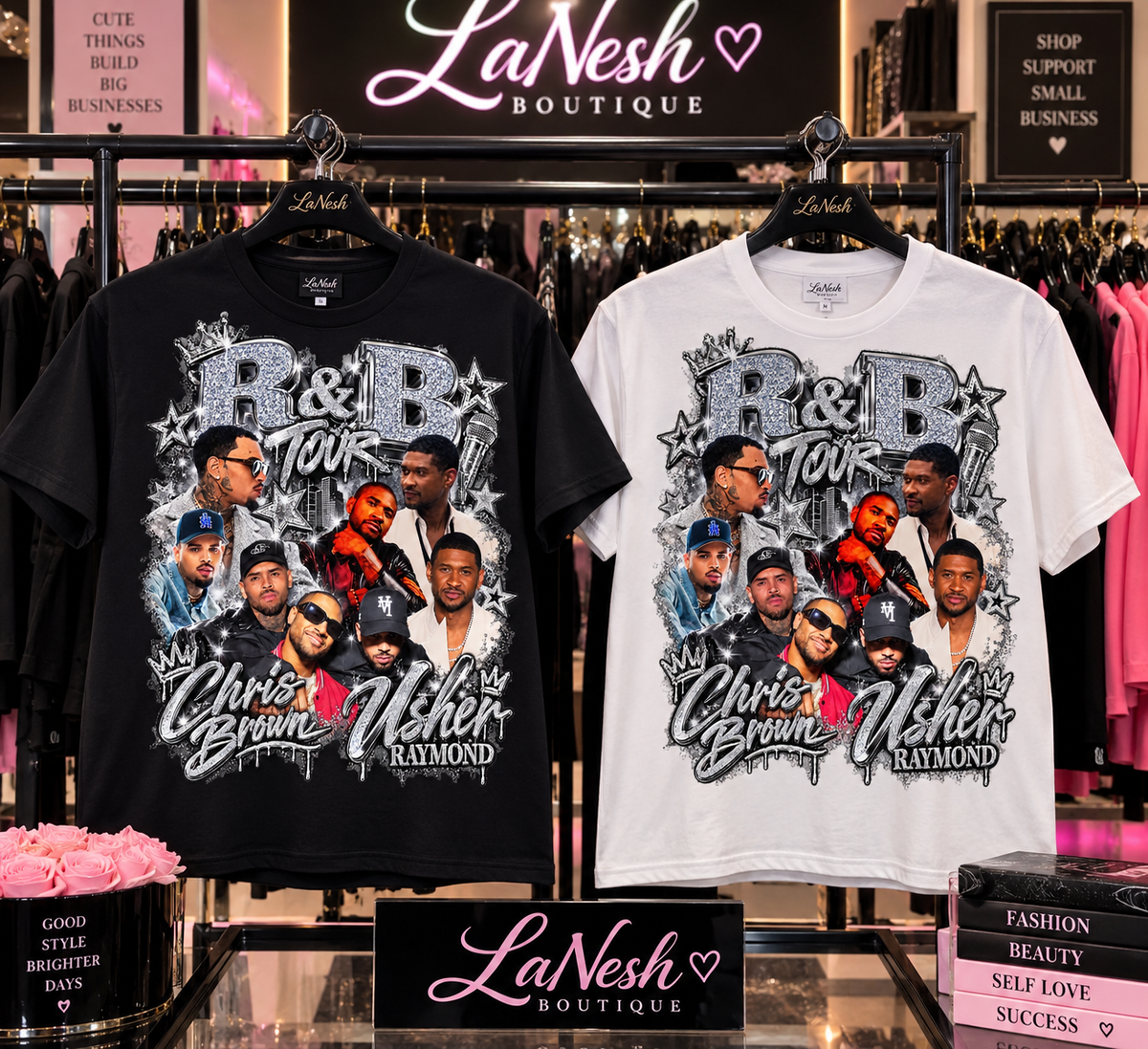 R and B Tour silver and Black tee