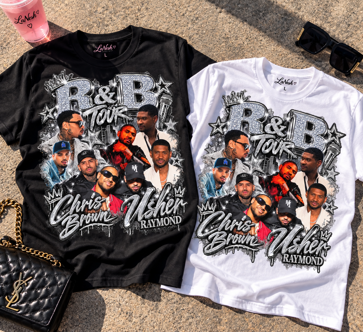 R and B Tour silver and Black tee
