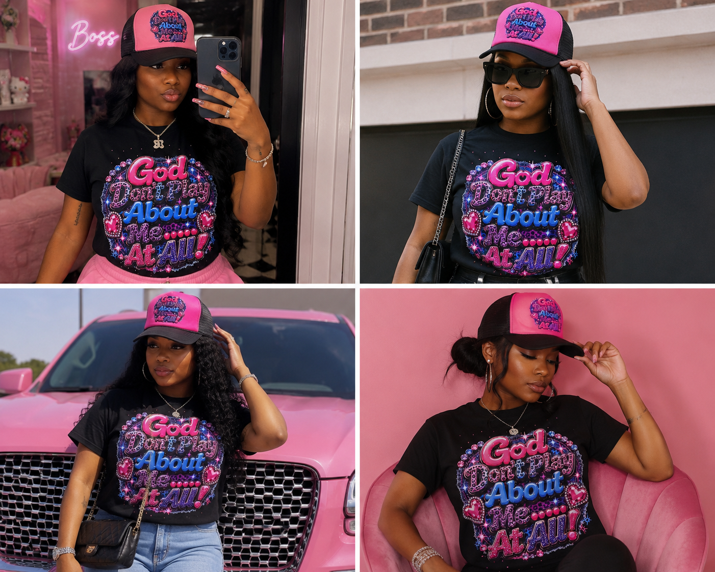 God Don’t Play About Me Bling Trucker Hat