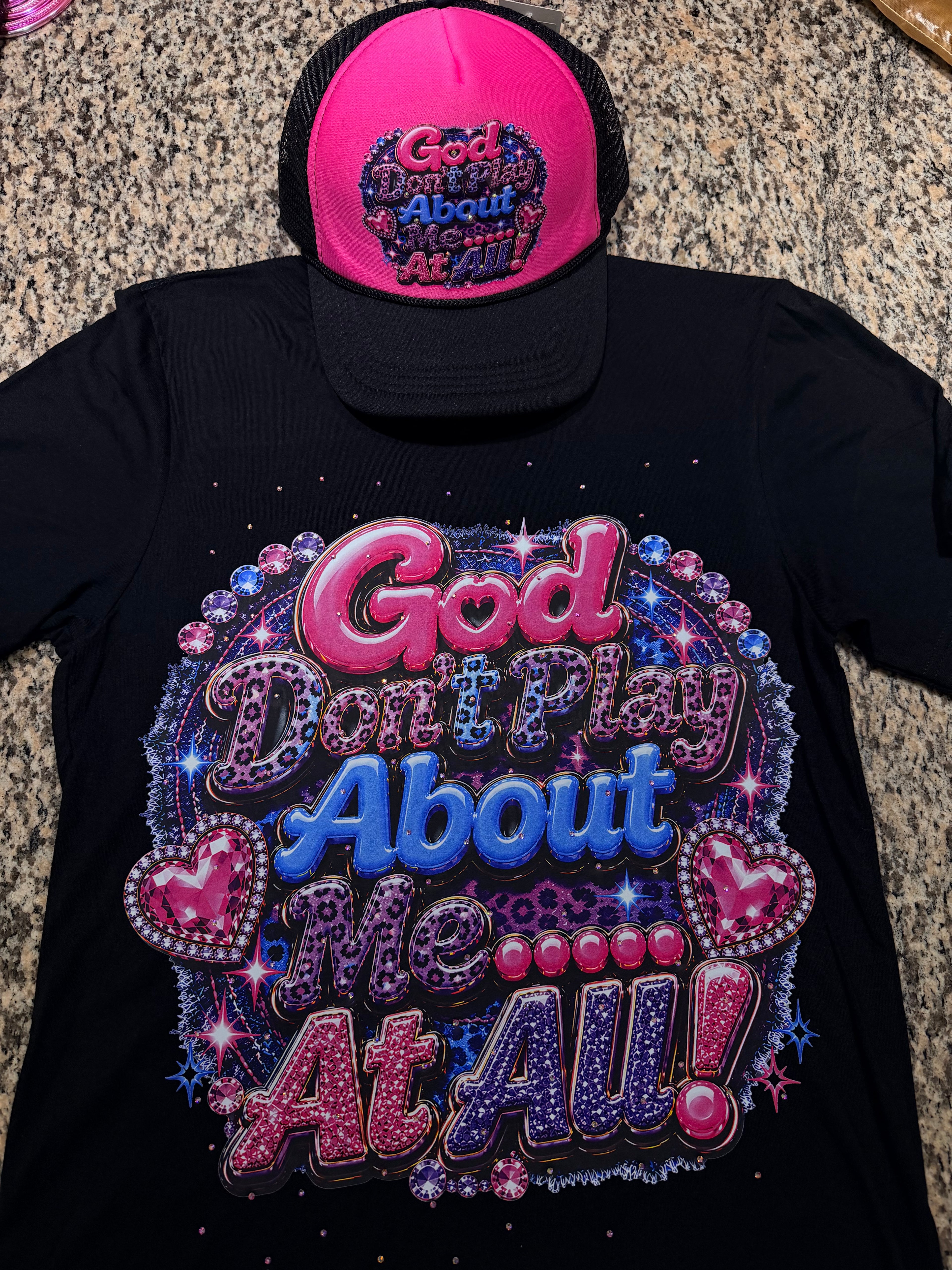 God Don’t Play About Me Bling Trucker Hat