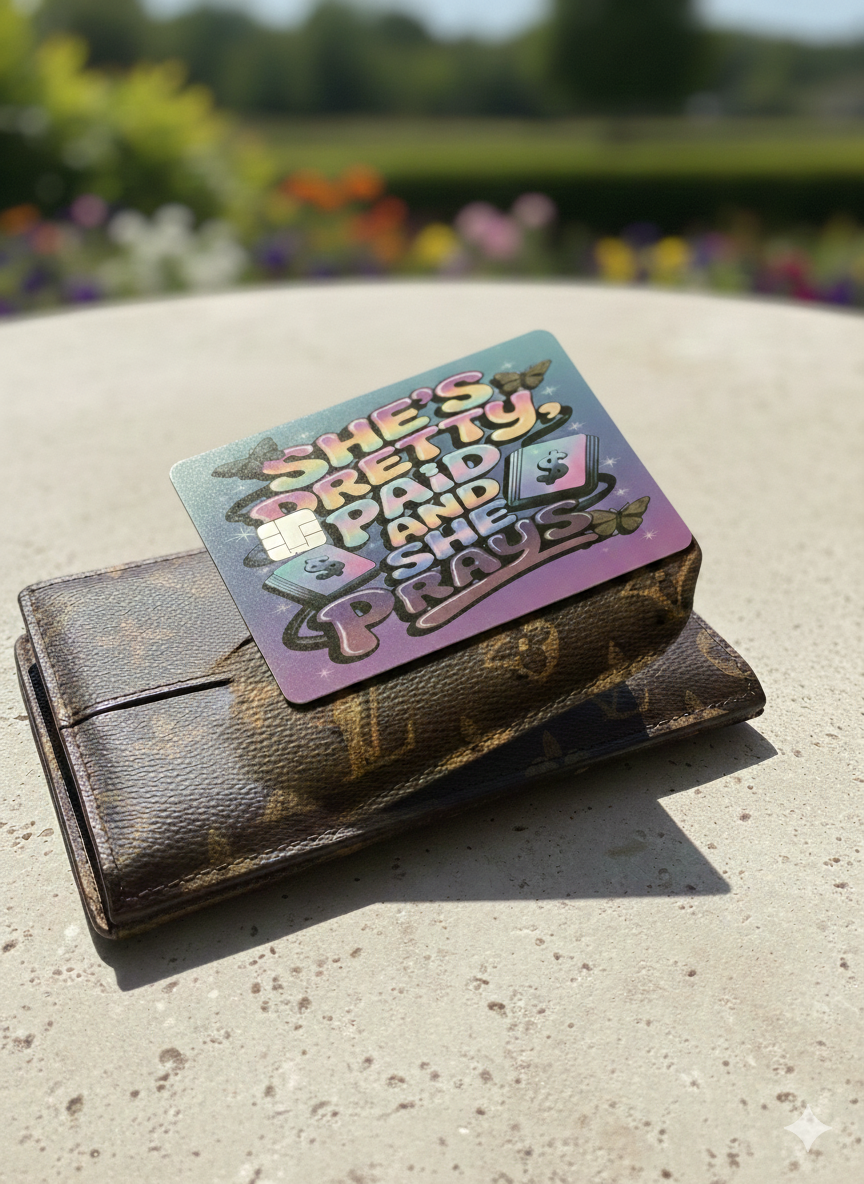 "SHE IS PRETTY AND PAID" DEBIT CARD STICKER