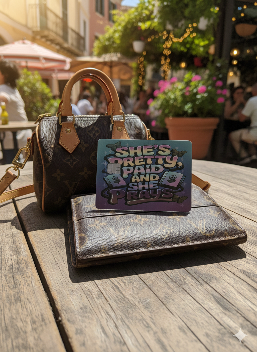 "SHE IS PRETTY AND PAID" DEBIT CARD STICKER