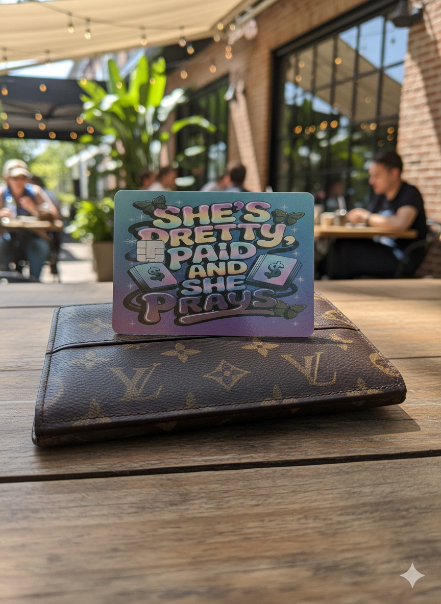 "SHE IS PRETTY AND PAID" DEBIT CARD STICKER