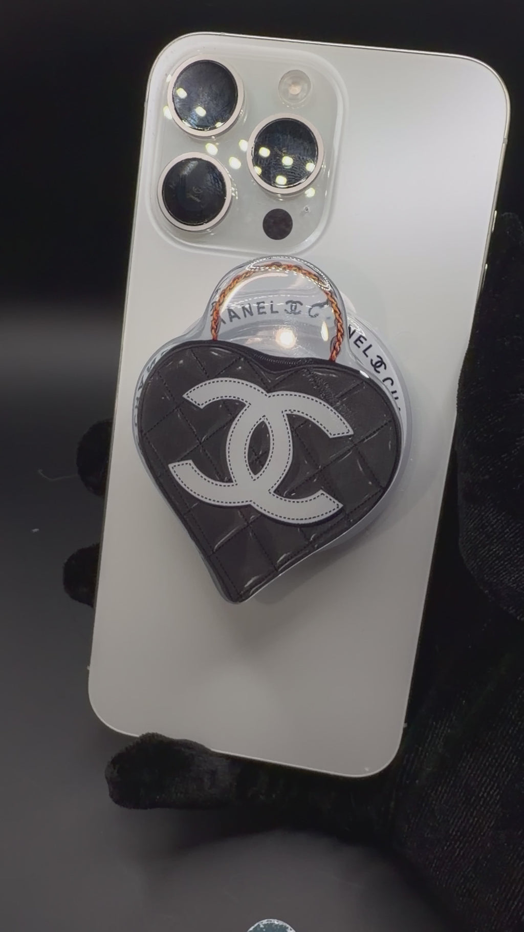 Black Chanel Heart Popsocket