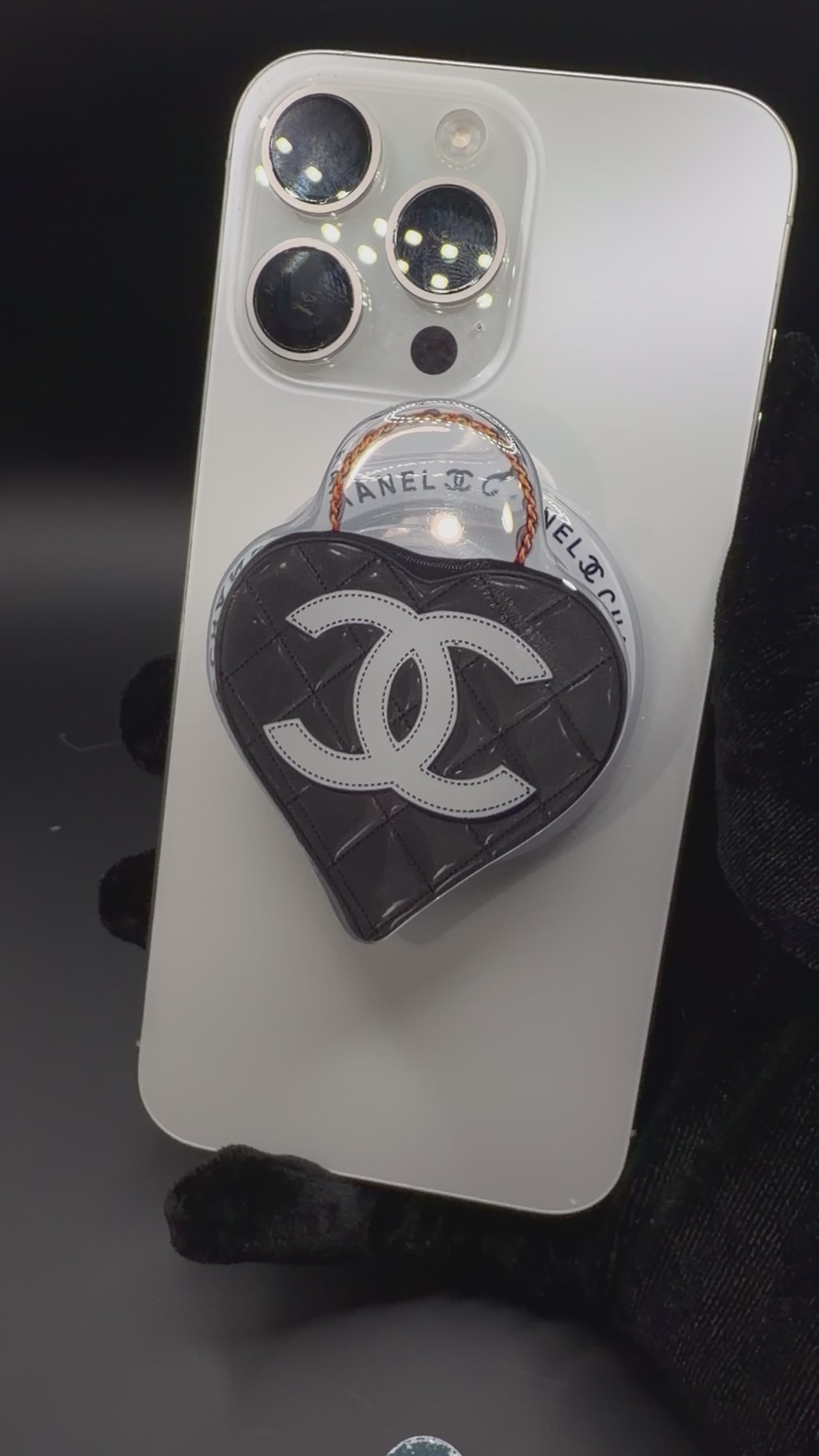 Black Chanel Heart Popsocket